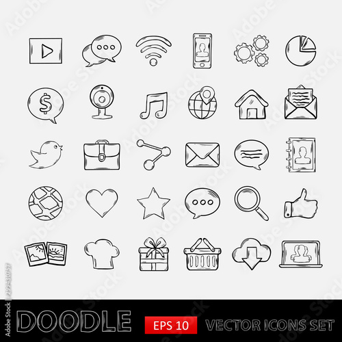 Doodle mobile apps icons set