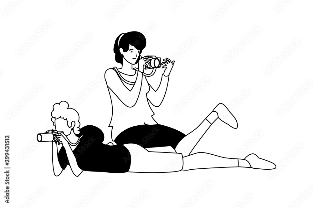 Fototapeta premium Woman and man taking picture vector design