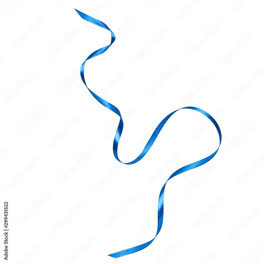 Shiny satin ribbon in blue color isolated on white background close up.Ribbon image for decoration design. Shiny satin ribbon in blue color isolated on white background close up.Ribbon image for decoration design.