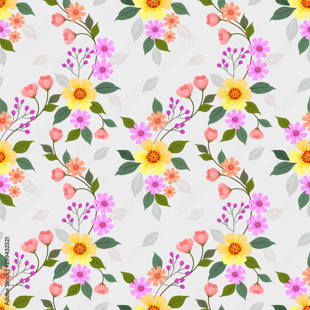 Hand drawn colorful flowers seamless pattern. Hand drawn colorful flowers seamless pattern.