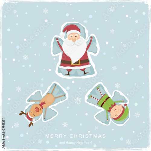 Snow Angels Santa with Deer and Elf