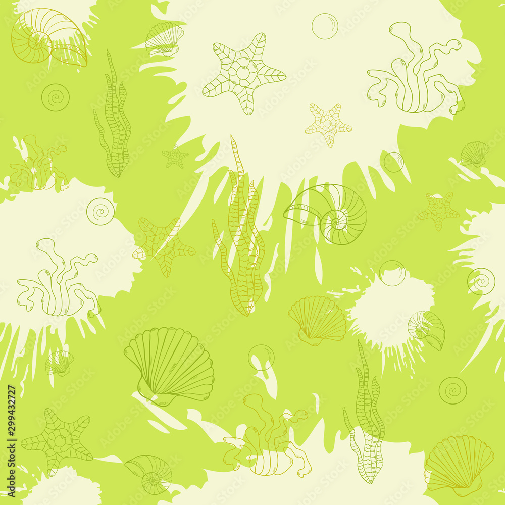 Naklejka premium Marine algae,seamless pattern blue