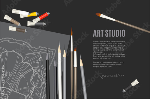 Art studio banner template. Flat vector illustration.