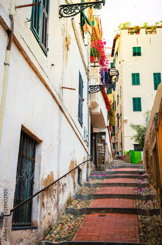 Traditional cozy street in city San Remo, Italy © Olena Zn