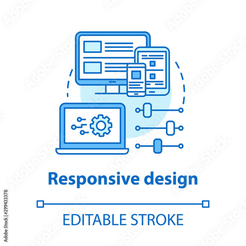 Responsive design concept icon. Mobile software interface development idea thin line illustration. App graphics for better user experience. Vector isolated outline drawing. Editable stroke