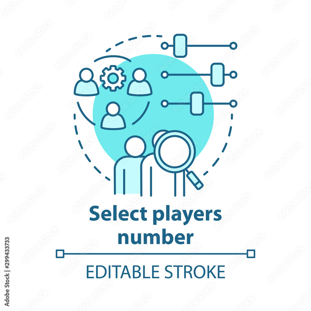 Select players number concept icon. Teamwork idea thin line illustration. Choosing and adjusting team. Picking up players quantity. Vector isolated outline drawing. Editable stroke Select players number concept icon. Teamwork idea thin line illustration. Choosing and adjusting team. Picking up players quantity. Vector isolated outline drawing. Editable stroke