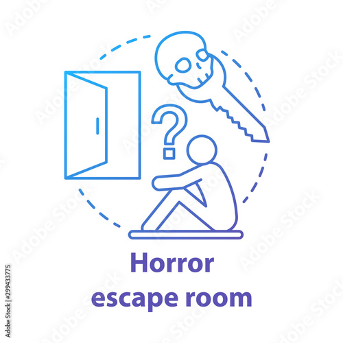 Horror escape room blue gradient concept icon. Scary quest idea thin line illustration. Thematic strategy game. Looking for exit, key. Finding solution. Vector isolated outline drawing