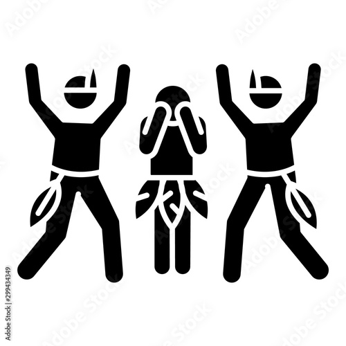Ceremonial rape glyph icon. Women abuse, violent behavior. Payback rape in tribal customs and culture. Sexual harassment of females. Silhouette symbol. Negative space. Vector isolated illustration