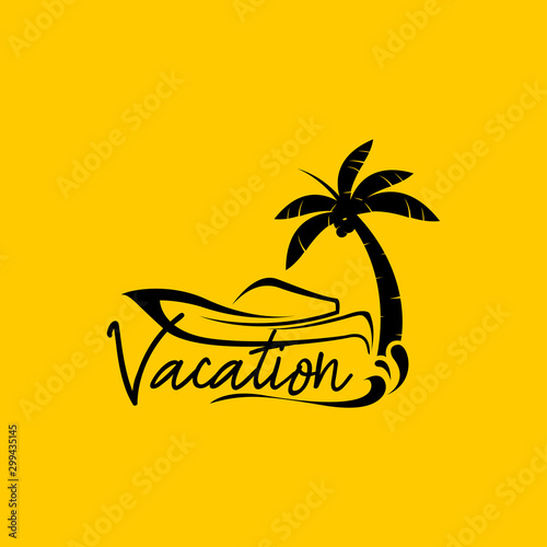 Beach vacation resort outdoor recreation trip adventure badge logo design coconut tree wave element