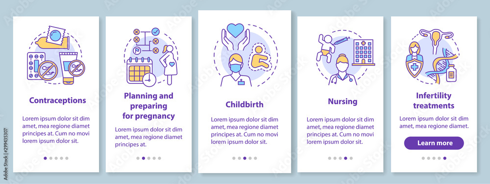 Pregnancy planning and prenatal care onboarding mobile app page screen with linear concepts. Women healthcare. Walkthrough steps graphic instructions. UX, UI, GUI vector template with illustrations Pregnancy planning and prenatal care onboarding mobile app page screen with linear concepts. Women healthcare. Walkthrough steps graphic instructions. UX, UI, GUI vector template with illustrations