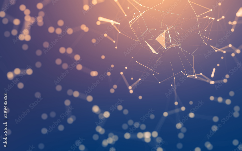 Abstract background. Molecules technology with polygonal shapes, connecting dots and lines. Connection structure. Big data visualization.