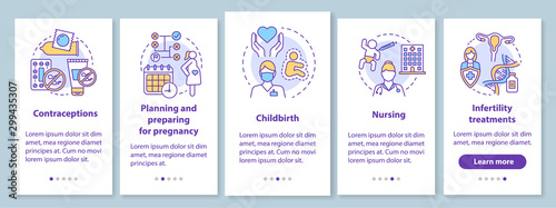 Pregnancy planning and prenatal care onboarding mobile app page screen with linear concepts. Women healthcare. Walkthrough steps graphic instructions. UX, UI, GUI vector template with illustrations