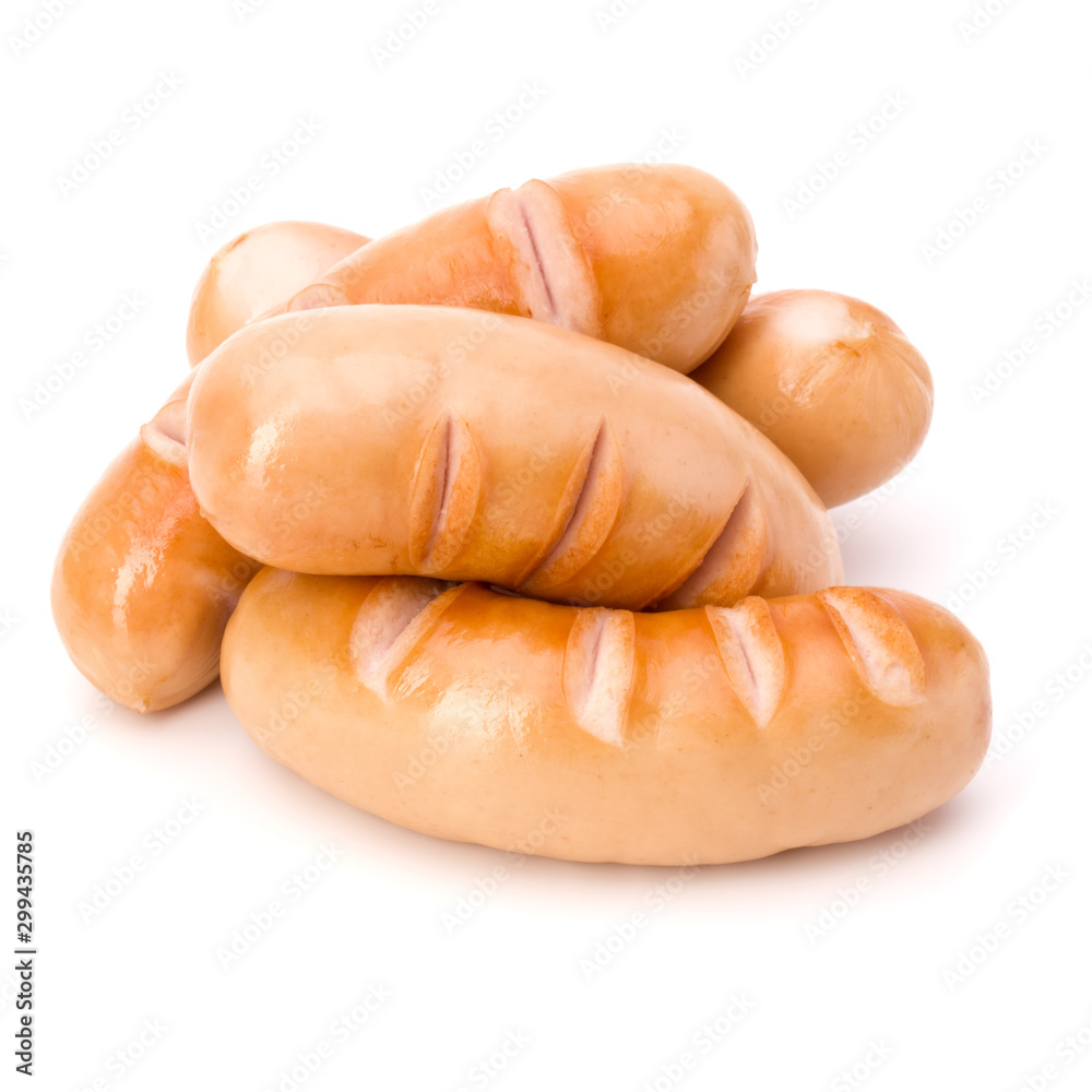 Roasted smoked sausages isolated on white background cutout Roasted smoked sausages isolated on white background cutout