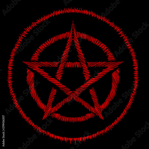 The Vector logo magic pentacle for tattoo or T-shirt design or outwear.  Cute print style magic pentacle background. This drawing would be nice to make on the black fabric or canvas.