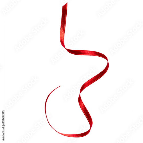 Shiny satin ribbon in red color isolated on white background close up .Ribbon image for decoration design.