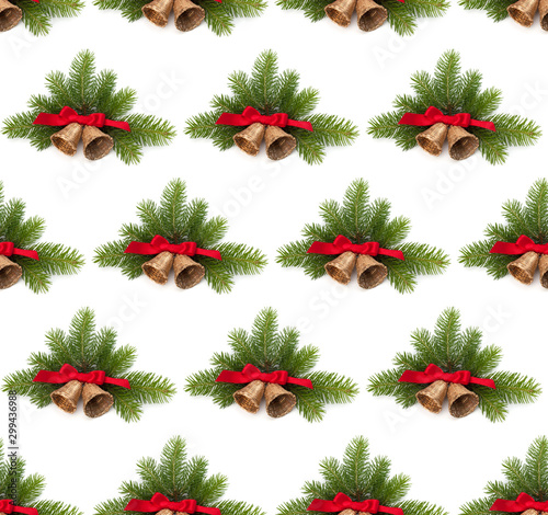 Christmas decoration with bells . Creative layout, Christmas seamless pattern.