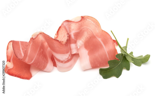 Italian prosciutto crudo or jamon. Raw ham. Isolated on white background