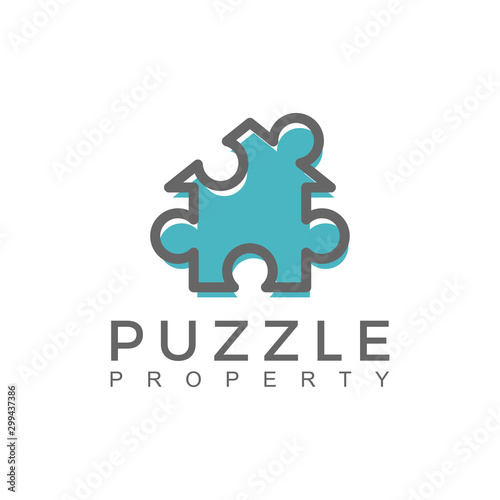 Puzzle real estate modern fun playful logo design teamwork symbol house family