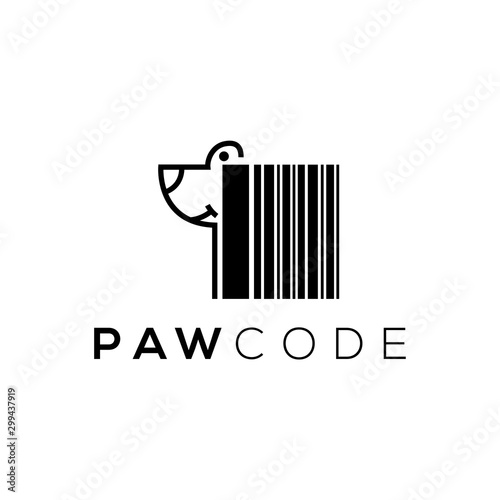 Paw code bar code striped strip code scaning price number modern technology shop selling store product animal dog pet shop