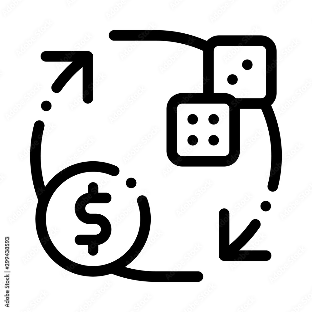 Exchange Sign of Dice for Money Betting And Gambling Icon Vector Thin Line. Contour Illustration Exchange Sign of Dice for Money Betting And Gambling Icon Vector Thin Line. Contour Illustration