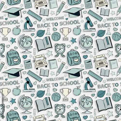 Sticker school pattern. Themed design with different elements