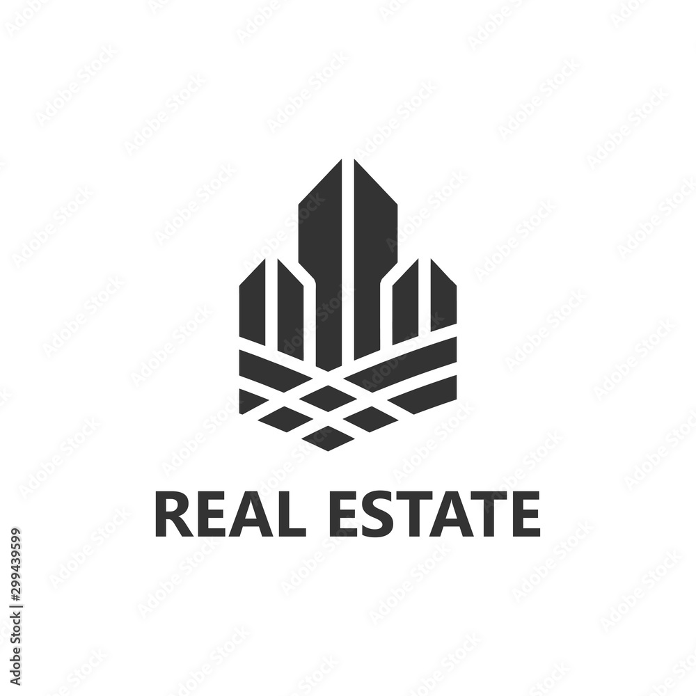 Real estate building logo - house building contractor identity window roof home improvement
