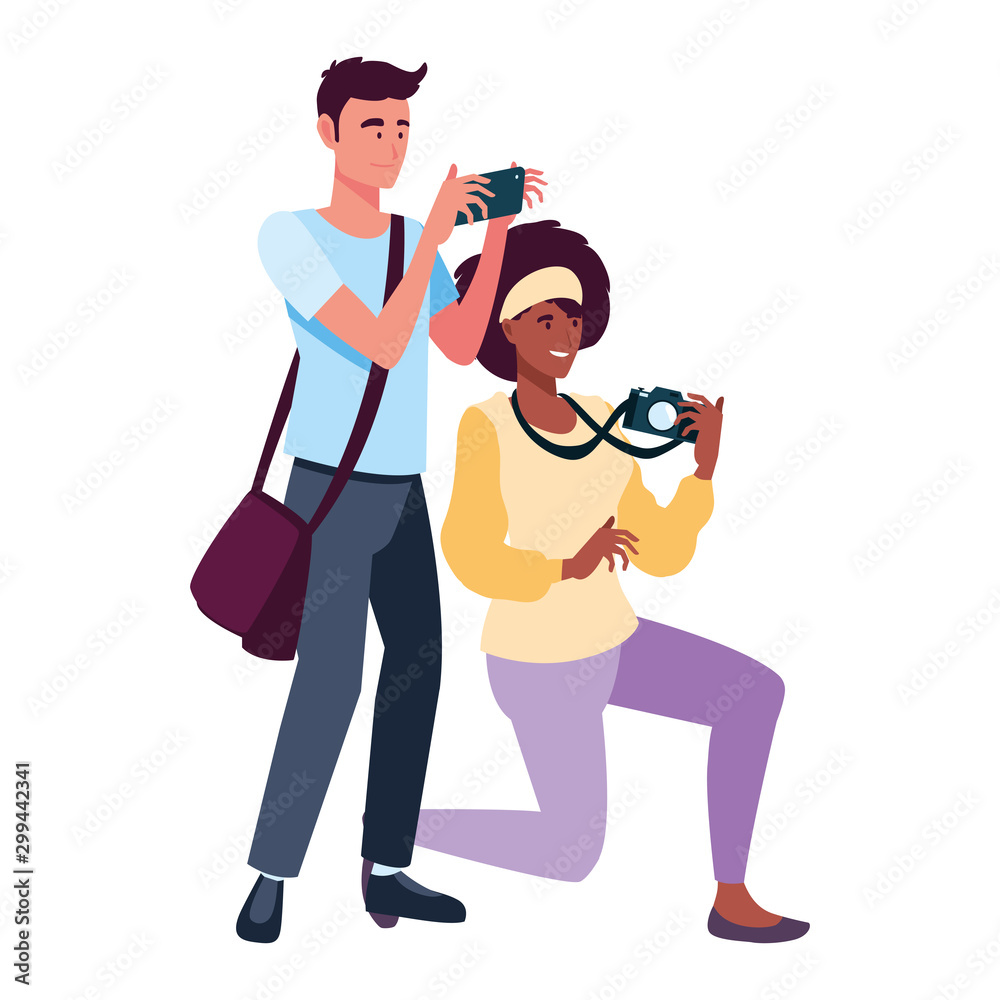 Woman and man taking picture vector design Woman and man taking picture vector design