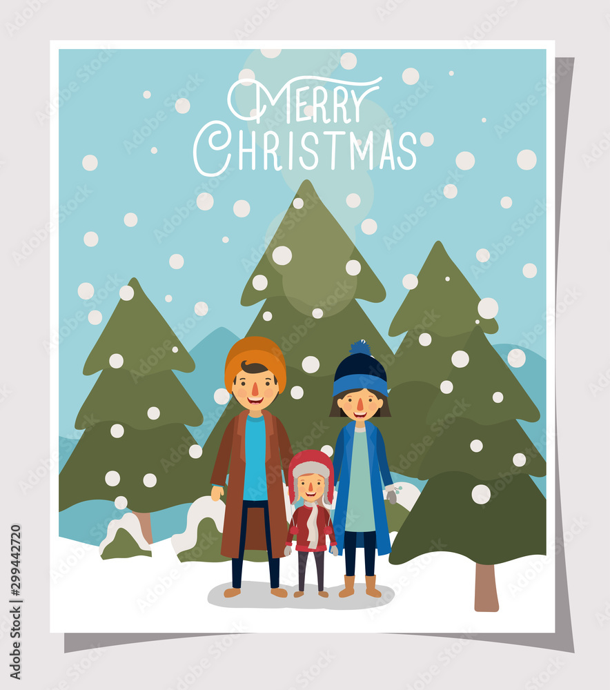 family members celebrating christmas in the snowscape