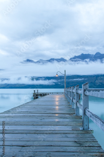 The pier in Glenorchy New Zealand in the blue hour of dawn
