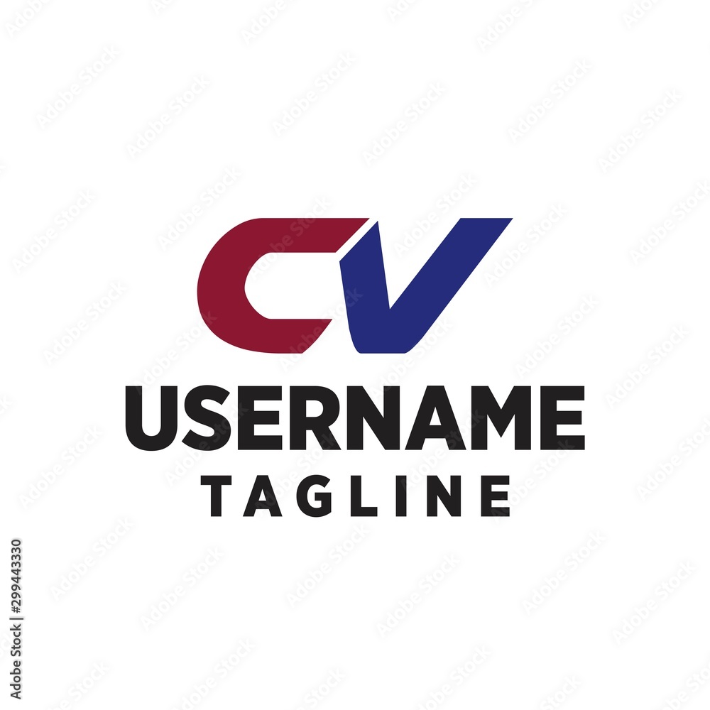 Red and blue cv c v letter logo design creative vector
