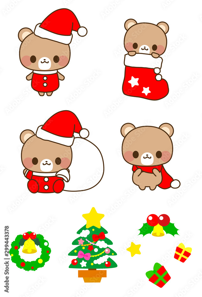 クリスマス素材 アイコン かわいいくまちゃんのクリスマスイラスト詰め合わせ Stock Vector Adobe Stock