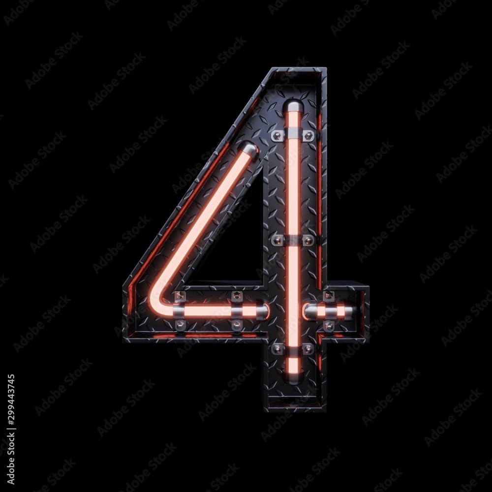 Neon Light Letter 4 with red neon lights. Neon Light Letter 4 with red neon lights.