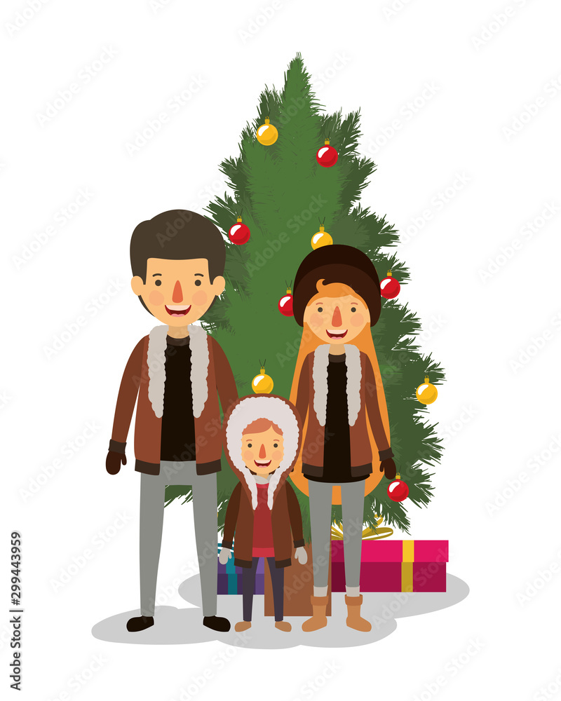 Fototapeta premium family members celebrating christmas with pine tree