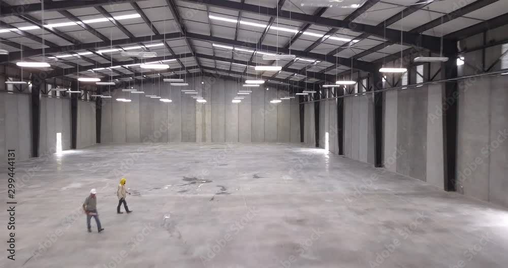 Cinematic view of an empty  warehouse