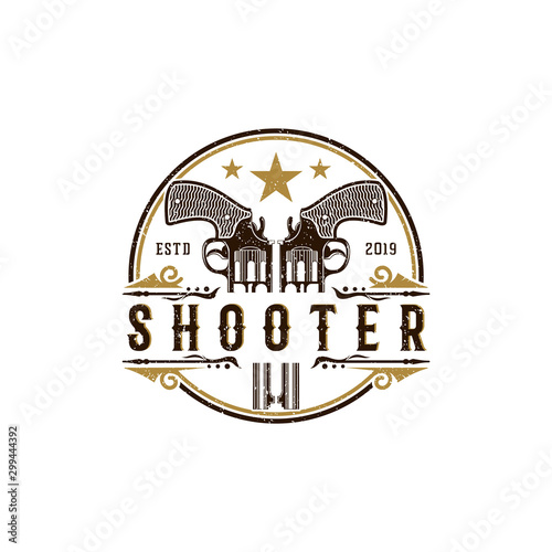 Shooter logo design on vintage. Gun logo design for shooter club on vintage style