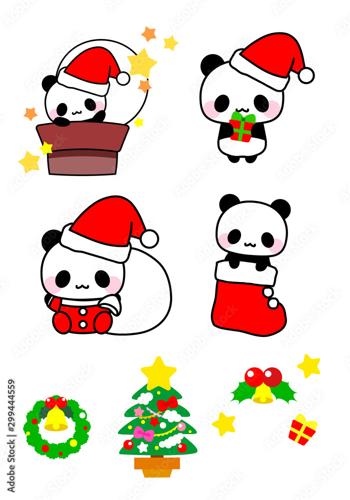 クリスマス素材 アイコン かわいいパンダのクリスマスイラスト詰め合わせ Stock Vector Adobe Stock