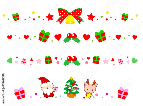 クリスマス・ライン素材・アイコン・かわいいトナカイとサンタのクリスマス素材
