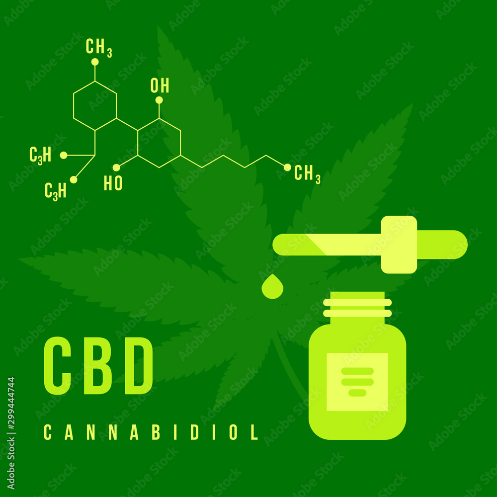 Medical marijuana. Hemp oil in a jar. CBD Oil Chemical Formula. Vector, Illustrator Medical marijuana. Hemp oil in a jar. CBD Oil Chemical Formula. Vector, Illustrator