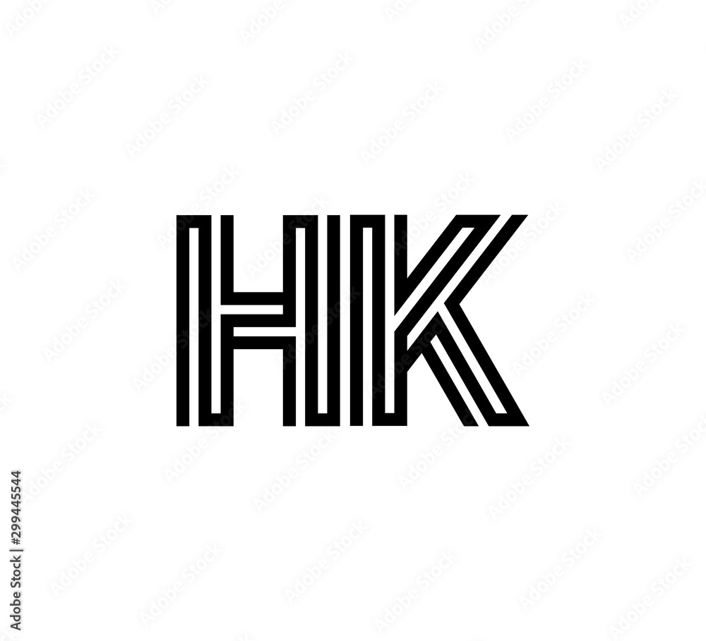 Initial two letter black line shape logo vector HK