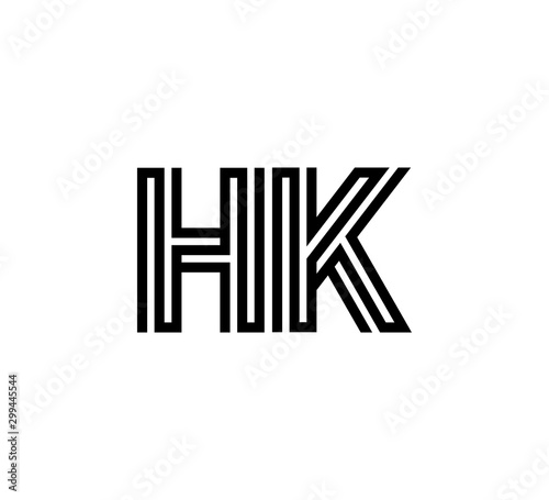 Initial two letter black line shape logo vector HK