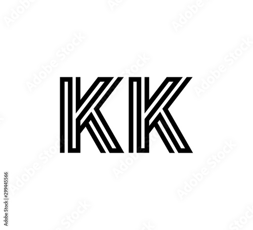 Initial two letter black line shape logo vector KK