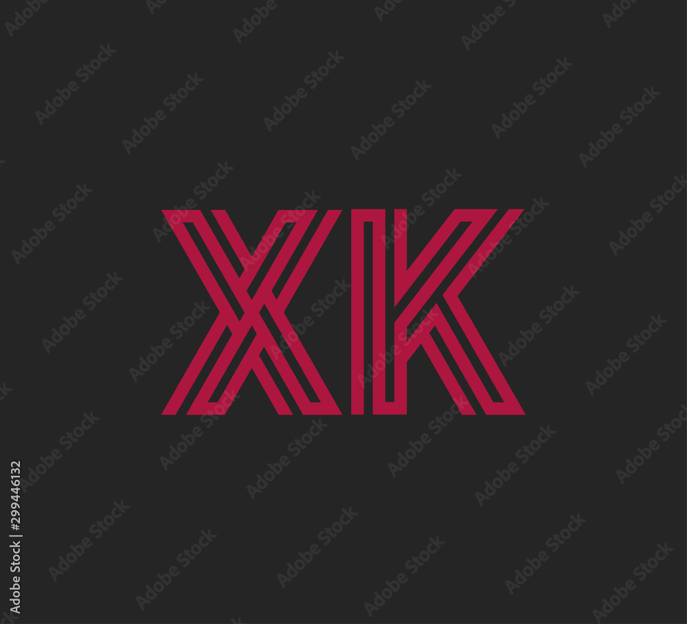 Initial two letter red line shape logo on black vector XK Initial two letter red line shape logo on black vector XK