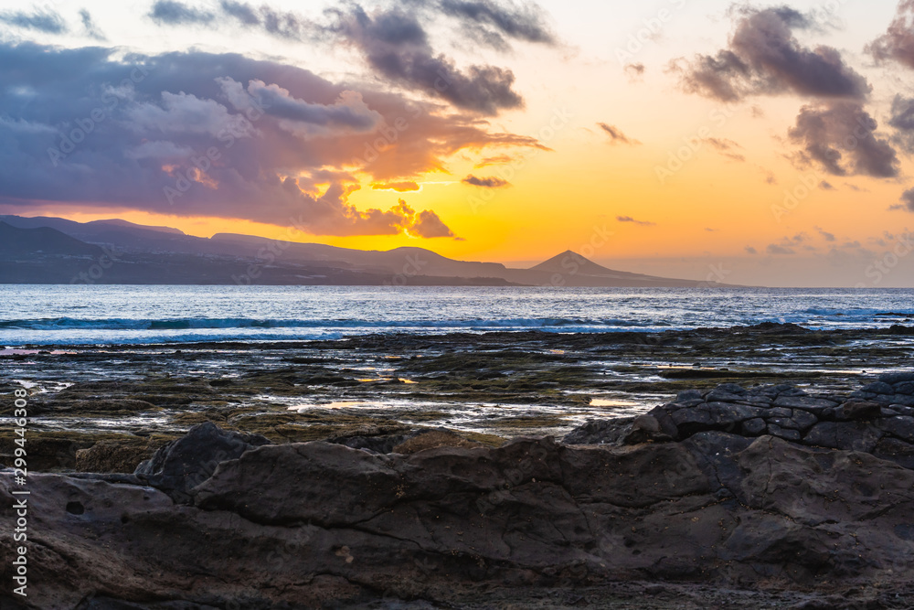 Sunset with some clouds on the coast of Gran Canaria