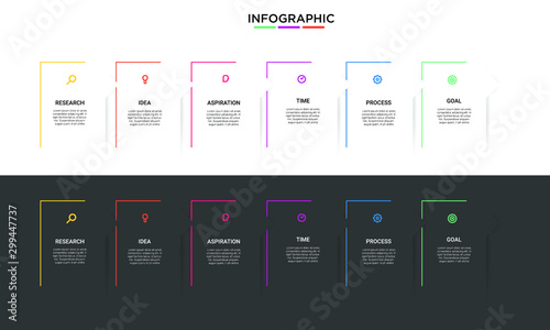 Vector simple line Infographic stack chart design with icons and 6 options or steps. for business concept. Can be used for presentations banner, workflow layout, process diagram, flow chart