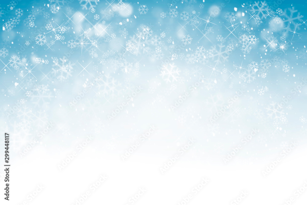 Winter background with snowflakes, stars and falling snow, abstract Christmas background with heavy snowfall, snowflakes in the sky - obrazy, fototapety, plakaty 