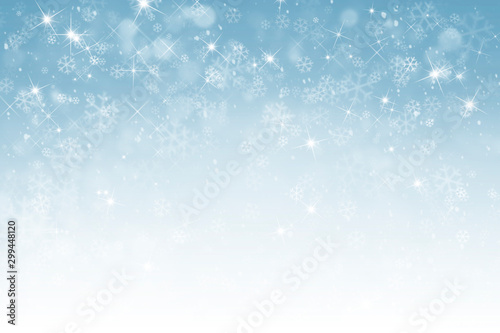 abstract winter background with snowflakes, Christmas background with heavy snowfall, snowflakes in the sky photo