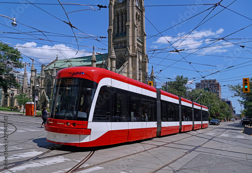 Toronto streetcar in front of St. James Cathedral
