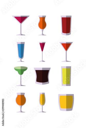 Variety cocktails icon set pack vector design