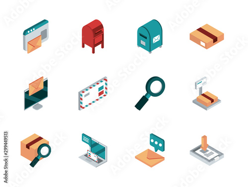 correspondence postal mail isometric icons set photo