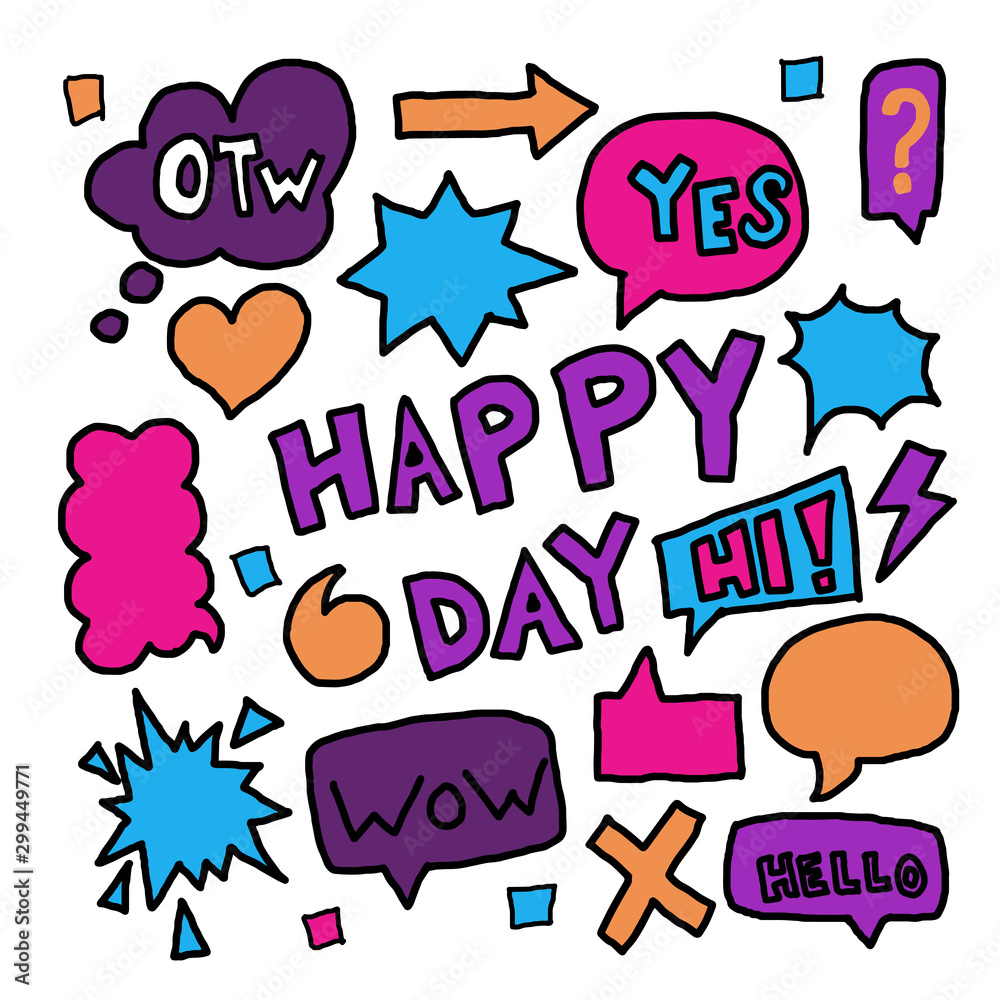 Bubble speech happy day doodle style colorful Bubble speech happy day doodle style colorful